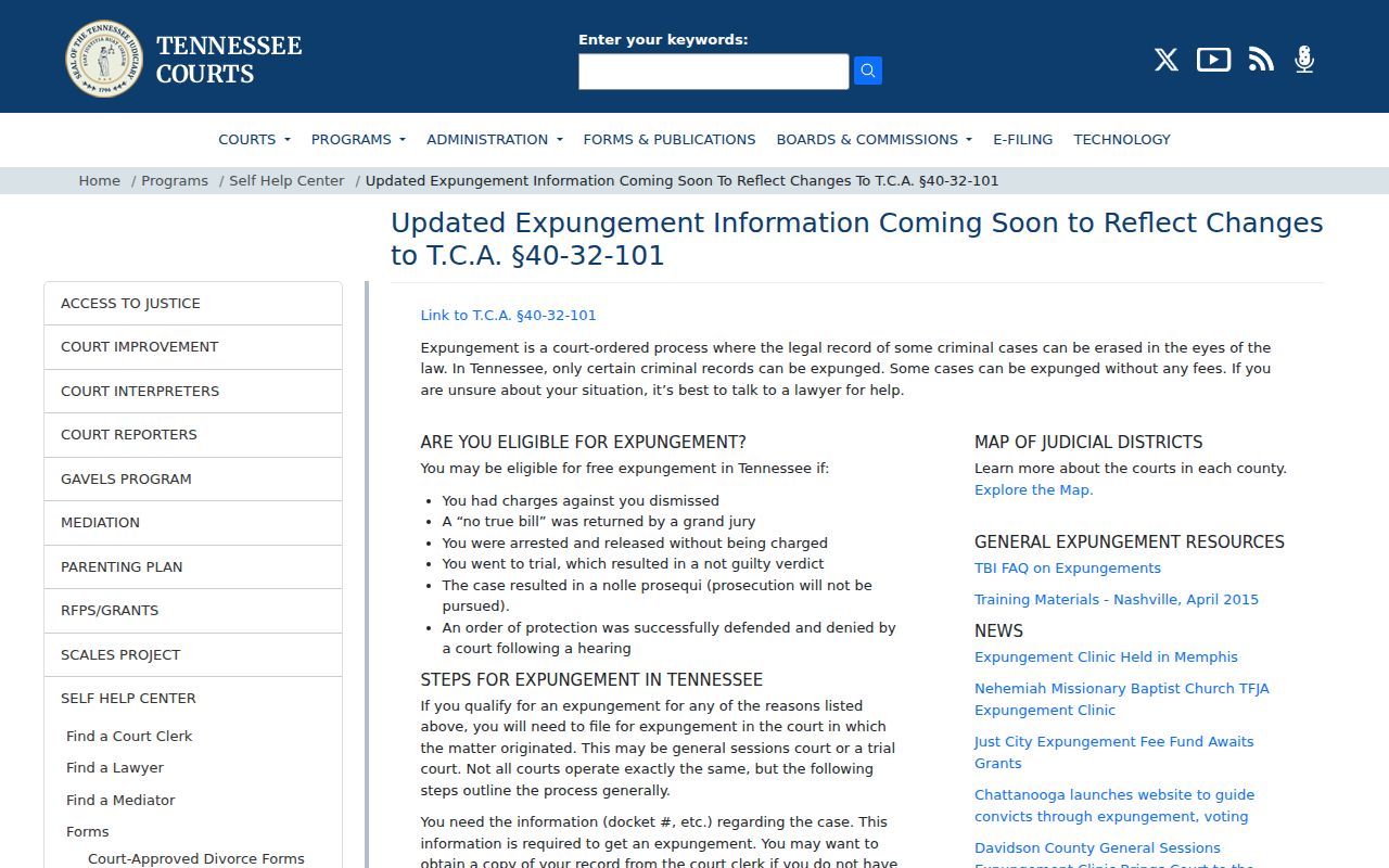 Monroe County booking record expungement information from Tennessee courts